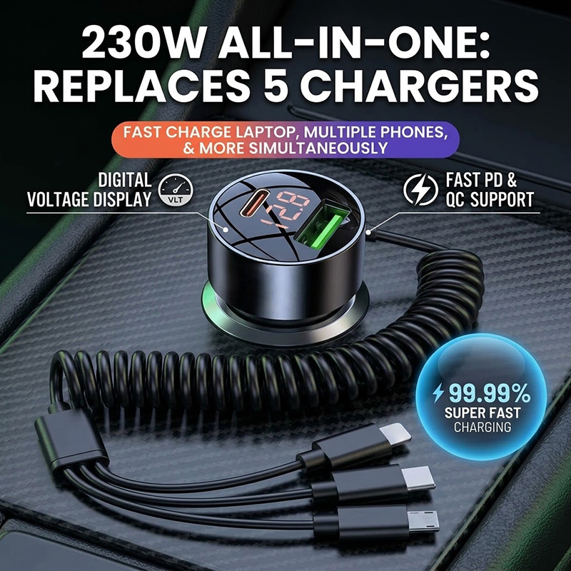 3-in-1 Coiled Car Charger with - Laptop Charger review and price